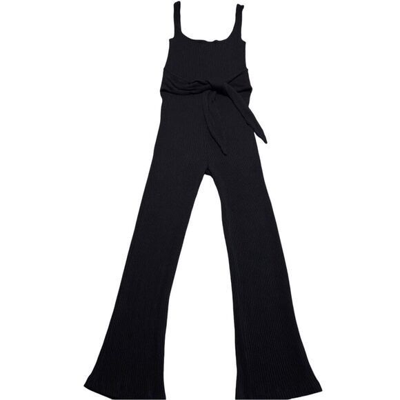 Reformation Jeans Ribbed Tie Front Jumpsuit Black Size S - Picture 1 of 10